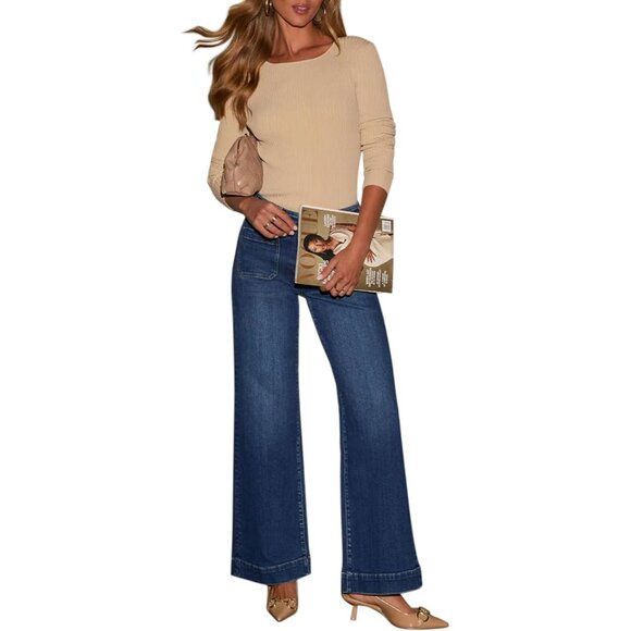 Wide Leg Jeans Women Cotton Polyester Spandex High Waisted Loose Denim Pants - Picture 7 of 7